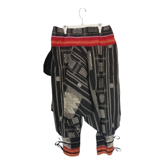 Plus Size Thai Hill Tribe Fabric Harem Pants with Straps - Picture 4 of 4